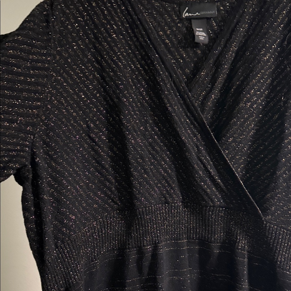 Lane Bryant Black and Gold Sweater Dress V-Neck 3/4 Sleeve size 26/28